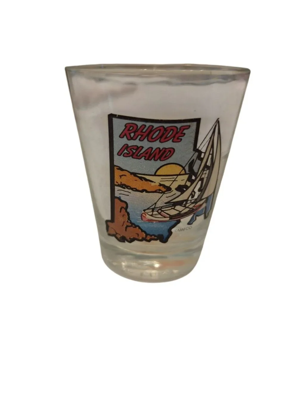 Vintage Rhode Island Sailboat Shot Glass MAFCO Coastal Nautical Souvenir Barware